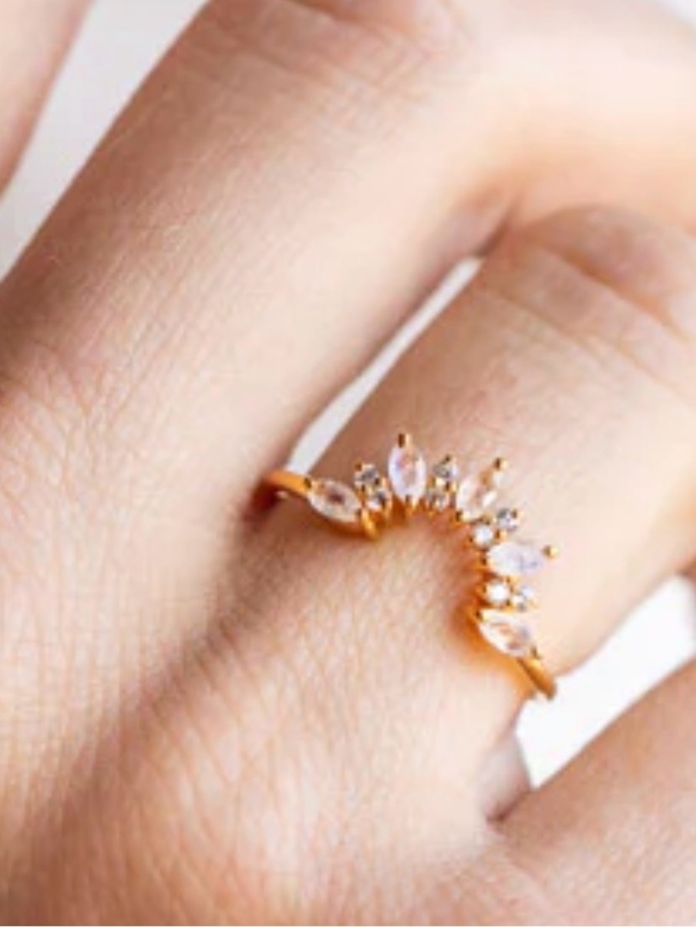 Gold Moonstone Sunrise Arc Ring in Iridescent White - Picture 5 of 6